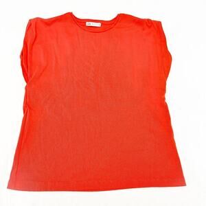 Zara Orange Rouche Short Sleeve Top Size M Mint
